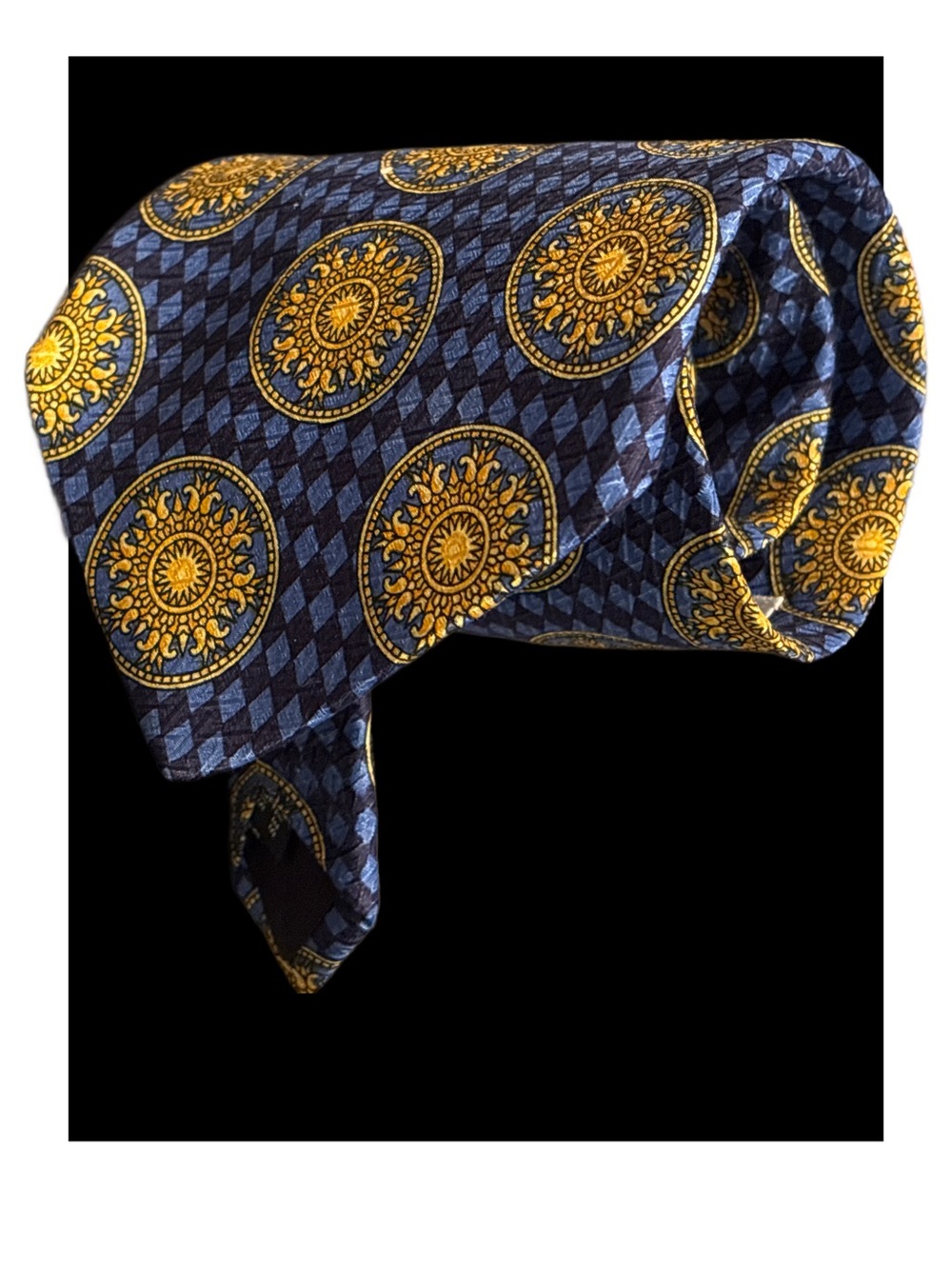 Add on Luxurious Silk Vintage Blue and Gold Medallion Tie